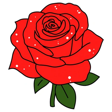 A close-up view of a single red rose with velvety petals. The petals are a deep, vibrant red and appear soft and lush. Dew drops are scattered across the surface, glistening in the light like tiny jewels. The rose is surrounded by dark green leaves that provide a rich contrast to the bright petals. The composition highlights the intricate details of the rose's texture, showcasing the delicate curves and folds of each petal.