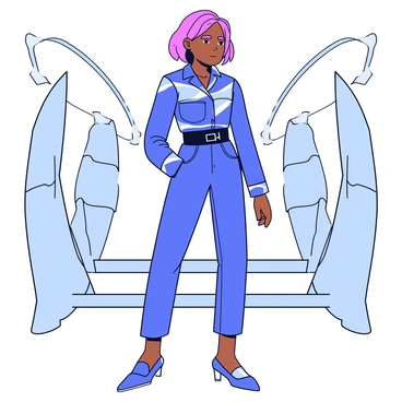 A model wearing a futuristic outfit made of shiny metallic fabrics. The outfit features geometric shapes that create a striking visual effect. The model stands in a sci-fi setting with sleek lines and abstract structures in the background. The environment showcases glowing lights and sharp angles, enhancing the modern aesthetic of the scene.