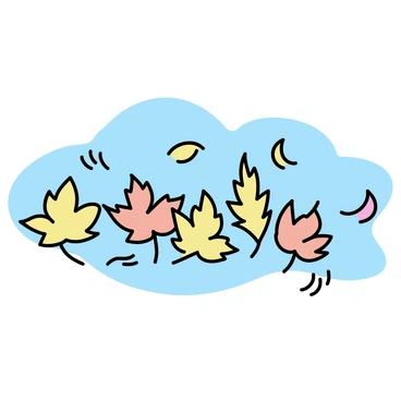 Leaves carried by the wind spell out 'Hello' against a clear autumn sky