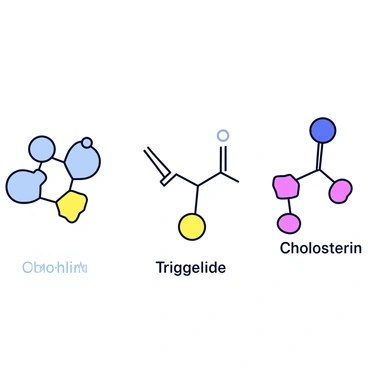 A simple educational diagram featuring different types of lipids and their structures. On the left side of the diagram, there is a clear representation of a phospholipid, displaying its hydrophilic head and hydrophobic tail. Next to it, a triglyceride is illustrated, showing three fatty acid chains attached to a glycerol backbone. On the right, a cholesterol molecule is depicted, highlighting its ring structure and hydrocarbon tail. Each lipid type is labeled with bold text for clarity. The background is plain to emphasize the lipid structures.