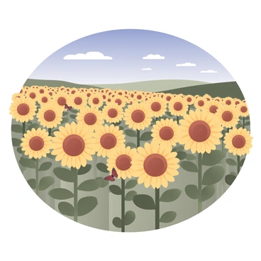 A stunning field of sunflowers swaying gently in the summer breeze.