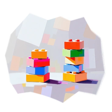 A visual representation of building blocks stacked in two distinct columns. The first column consists of eight blocks, while the second column contains six blocks, illustrating a clear ratio of "8 to 6". The blocks are colorful, featuring a variety of vibrant hues such as red, blue, green, and yellow. Each block is rectangular and neatly aligned, creating a structured appearance. The background is simple, allowing the focus to remain on the stacked blocks and their arrangement.
