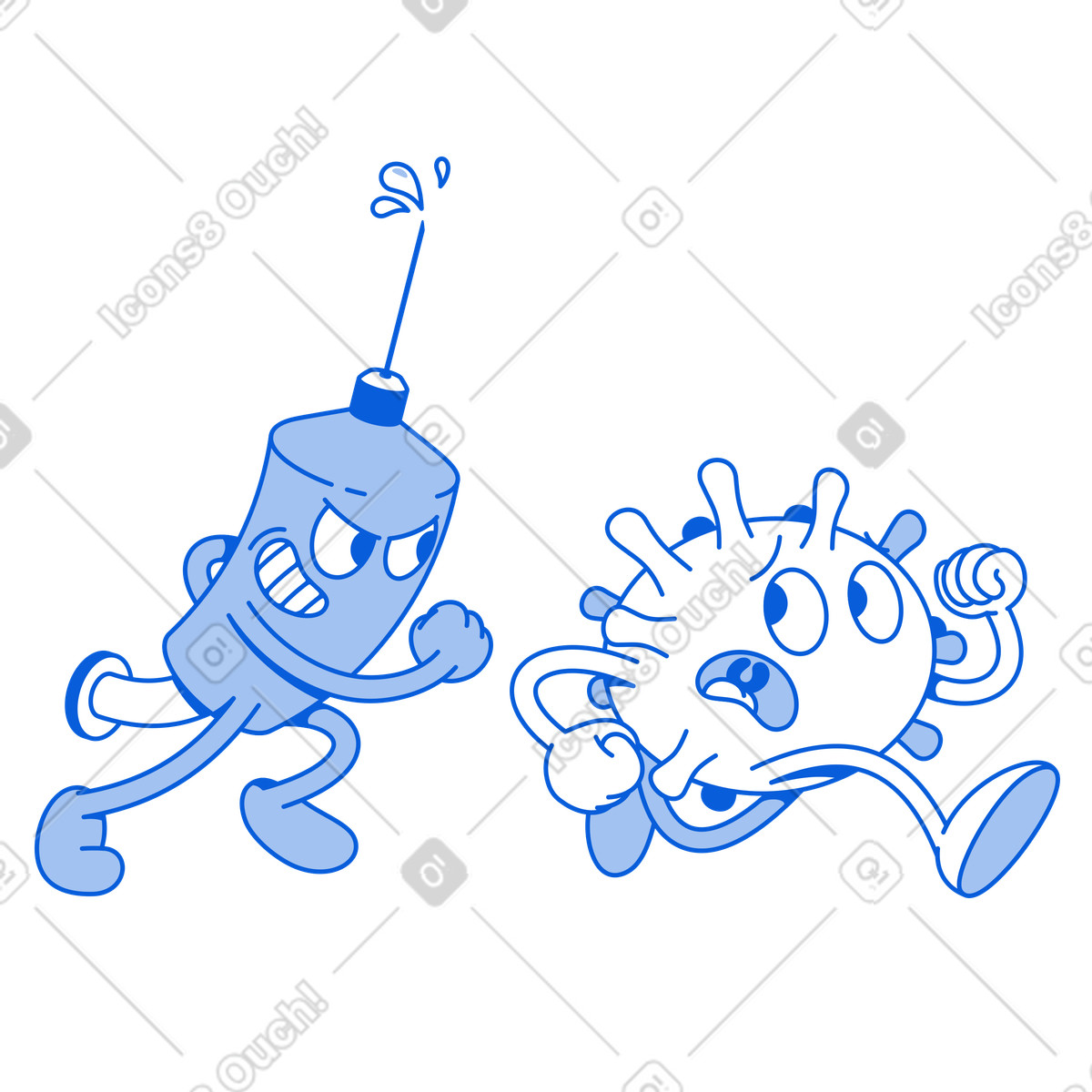 Virus che scorre da una siringa con vaccino illustrazione in stile Handy Line scarica in PNG, SVG