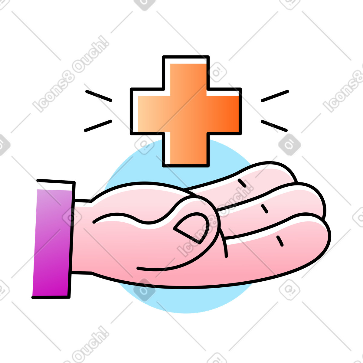 Hand with medicine symbol illustration in Pocus style download in PNG, SVG