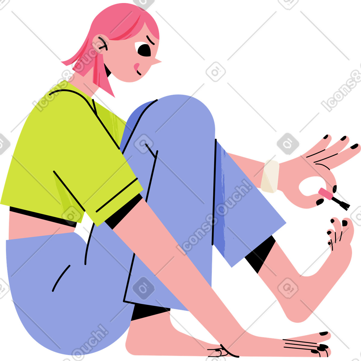 Young woman paining her toenails illustration in Juicy style download in PNG, SVG