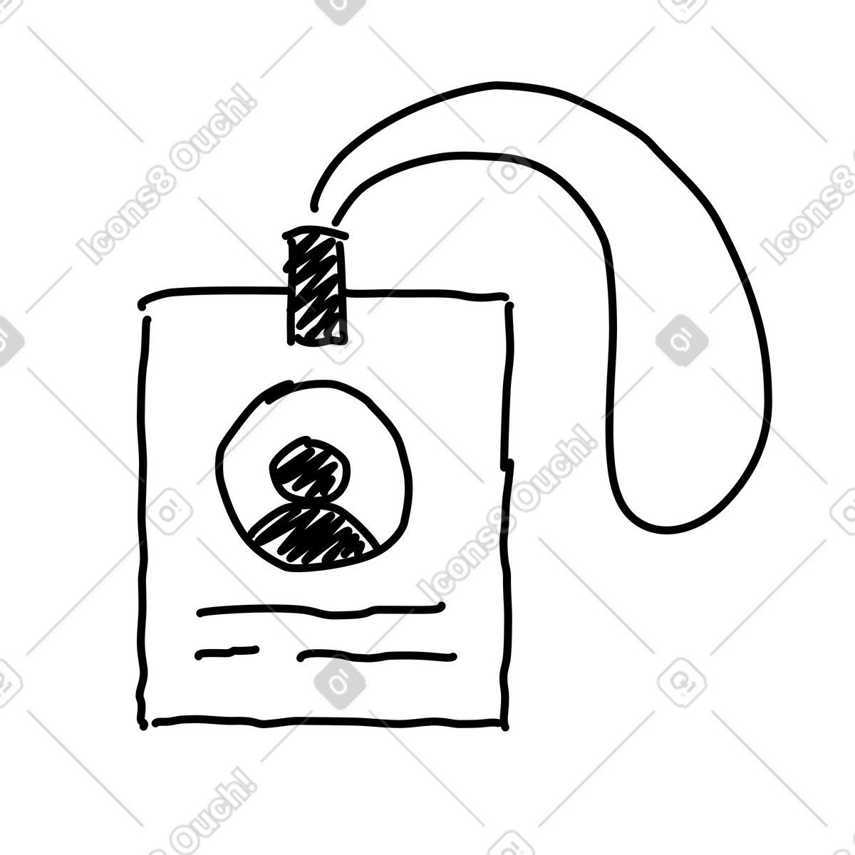 Ilustración Badge lanyard with profile avatar and simple identification card sketch en estilo Rough a descargar en PNG y SVG