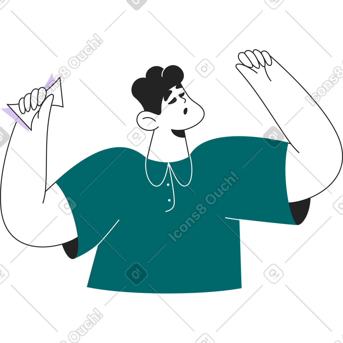 Ilustração de Metade um homem com as mãos para cima e notas em no estilo Sammy Line baixar em PNG, SVG