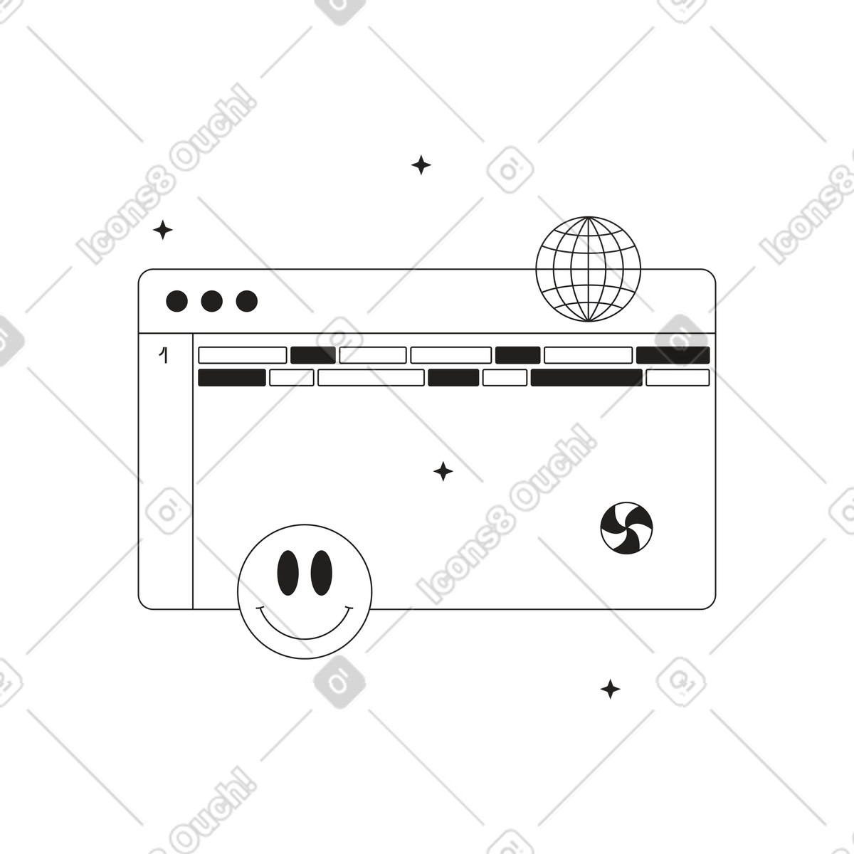 Browser window with shifts management website illustration in Tokyo style download in PNG, SVG
