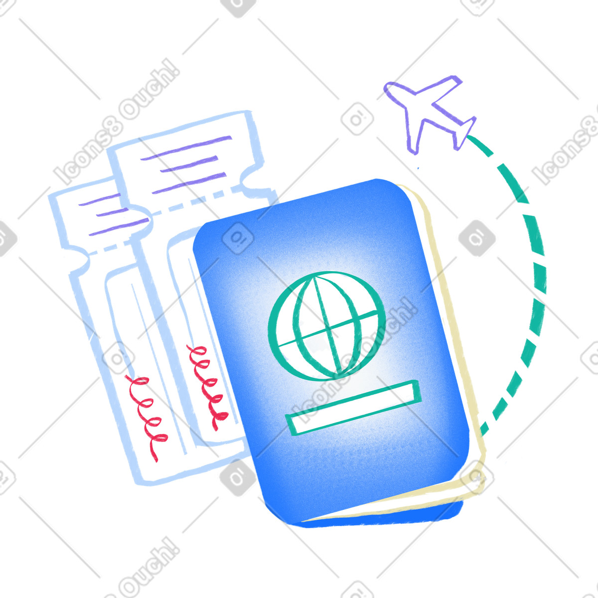 Bonny スタイルの Travel document with plane tickets のイラストをPNG、SVG形式でダウンロード