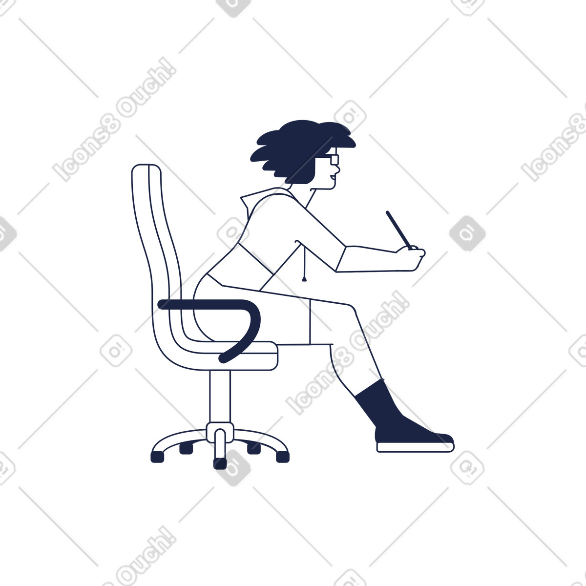 Ilustração animada de Mulher sentada na cadeira e escrevendo em no estilo Urban Line para baixar em GIF, Lottie (JSON), AE