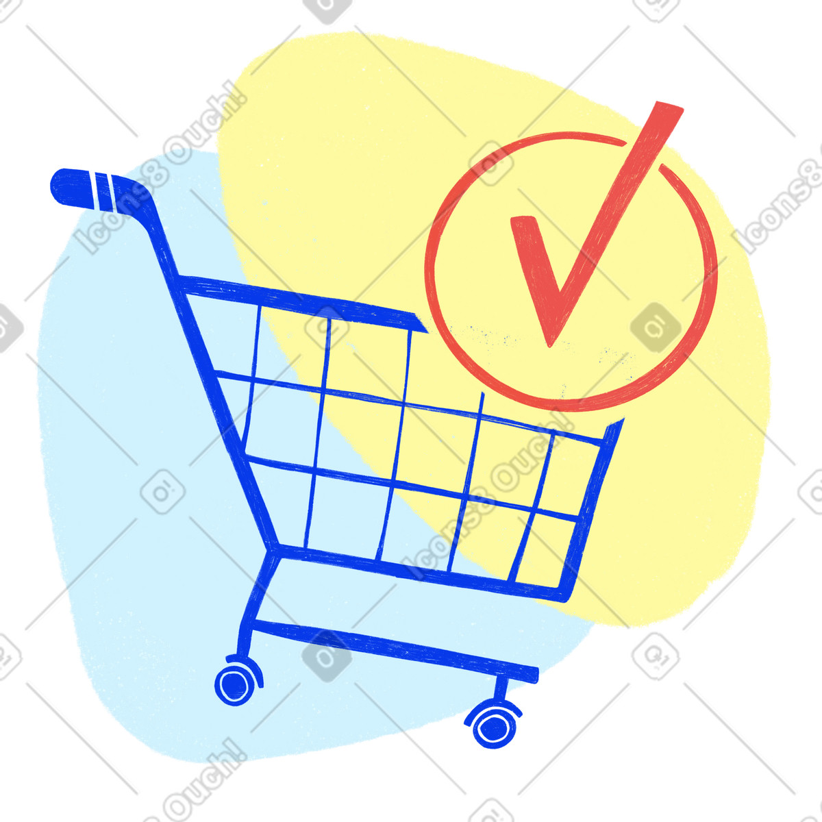 Einkaufswagen und häkchen, in den warenkorb legen-Illustration im Biro-Stil als Download PNG, SVG