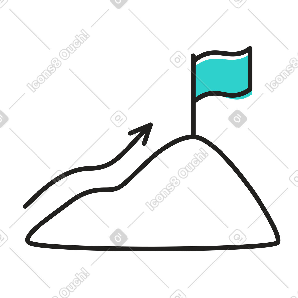 Percorso verso la meta con bandiera in cima al monte illustrazione stile Little scarica PNG, SVG