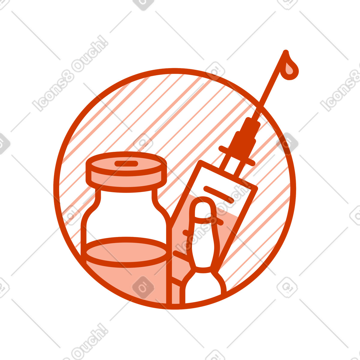 Ilustración Jeringa con medicamento, frasco medicamento y ampolla en estilo Natty a descargar en PNG SVG