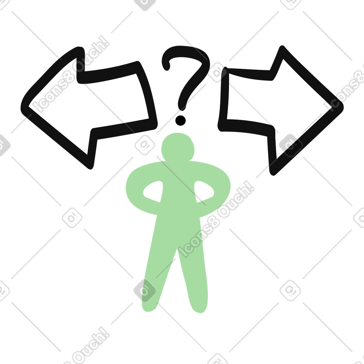 Confused person between left arrow right making difficult choice illustrazione in stile Organic scarica in PNG, SVG