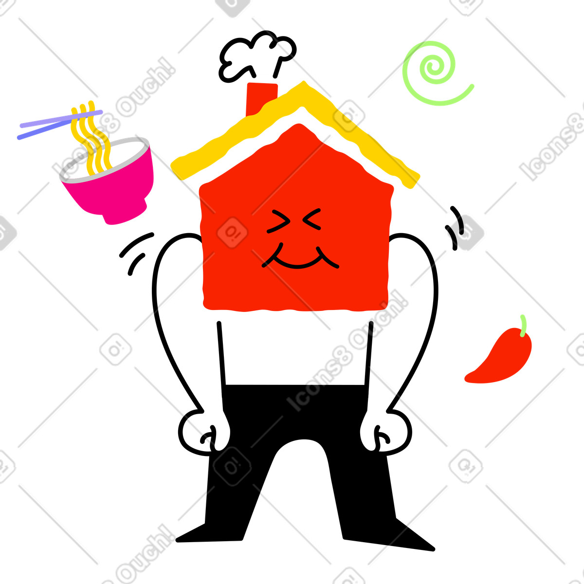 Il personaggio assaggia del cibo piccante delizioso illustrazione in stile Giggle scarica in PNG, SVG