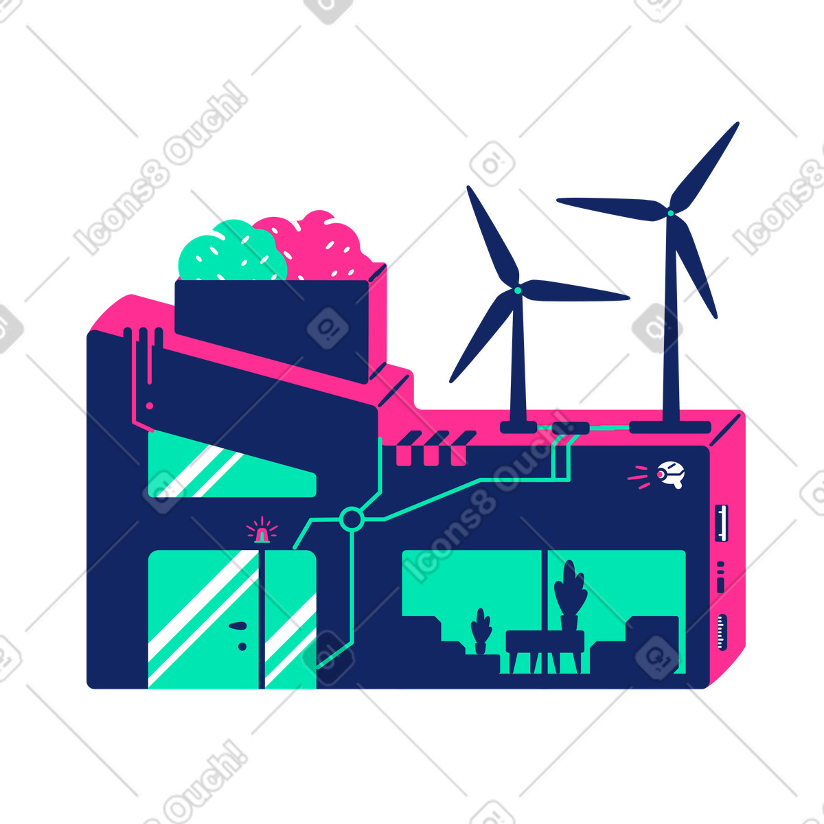 Ilustración House on wind power en estilo Cyborg a descargar en PNG y SVG