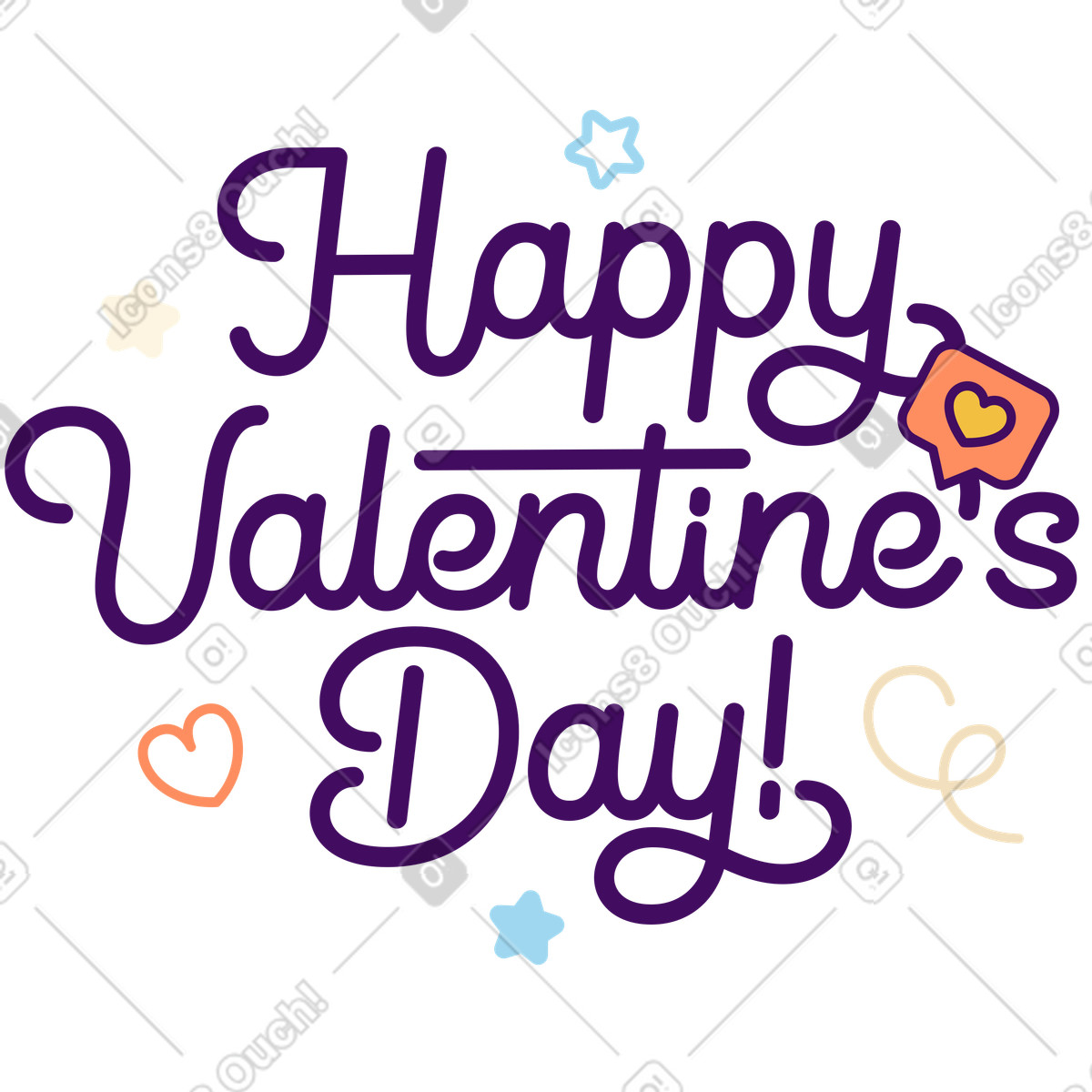 Simplistic スタイルの Festive Valentine love message with stars, Greeting design のイラストをPNG、SVG形式でダウンロード
