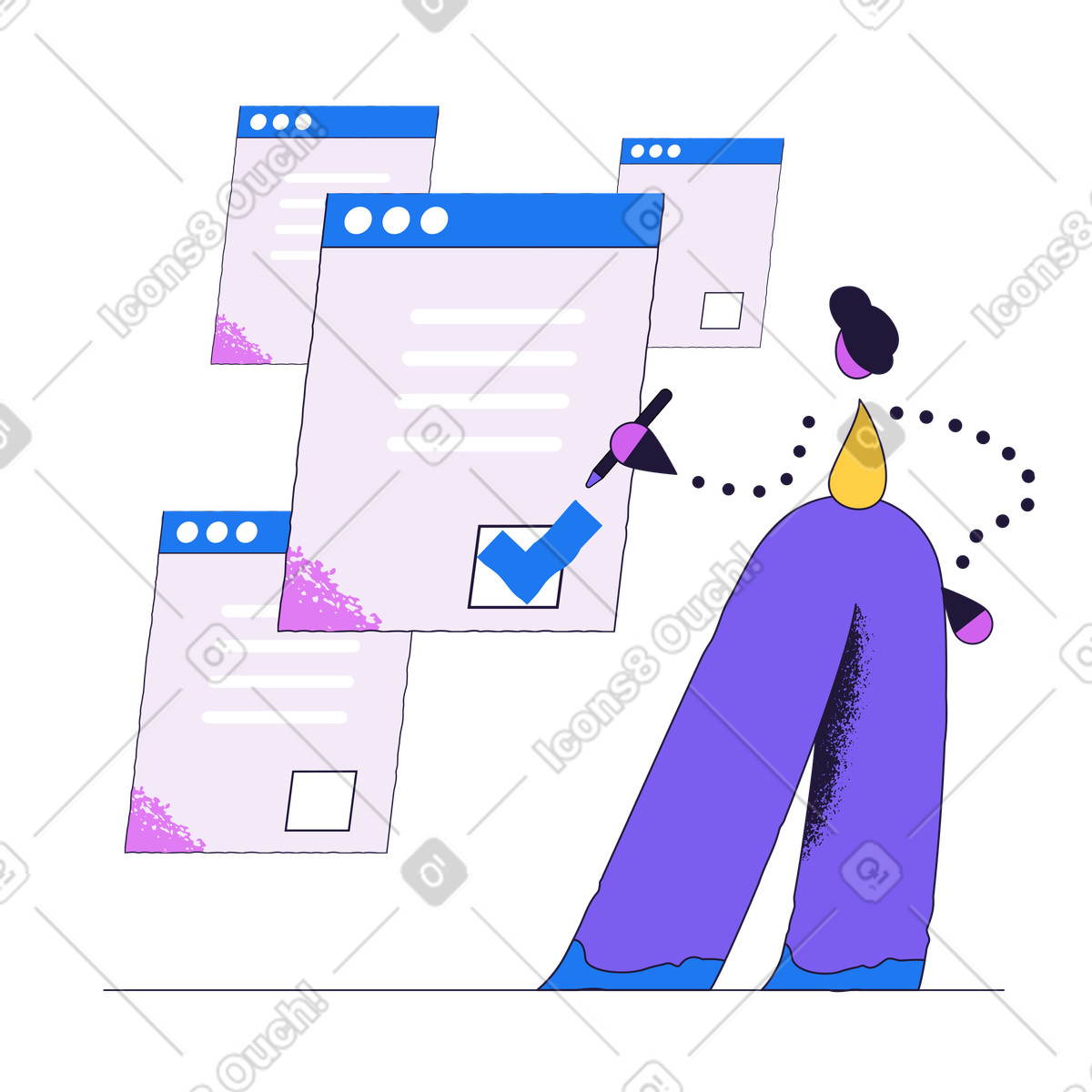 Man checking and approving work online illustration in Conifer style download in PNG, SVG