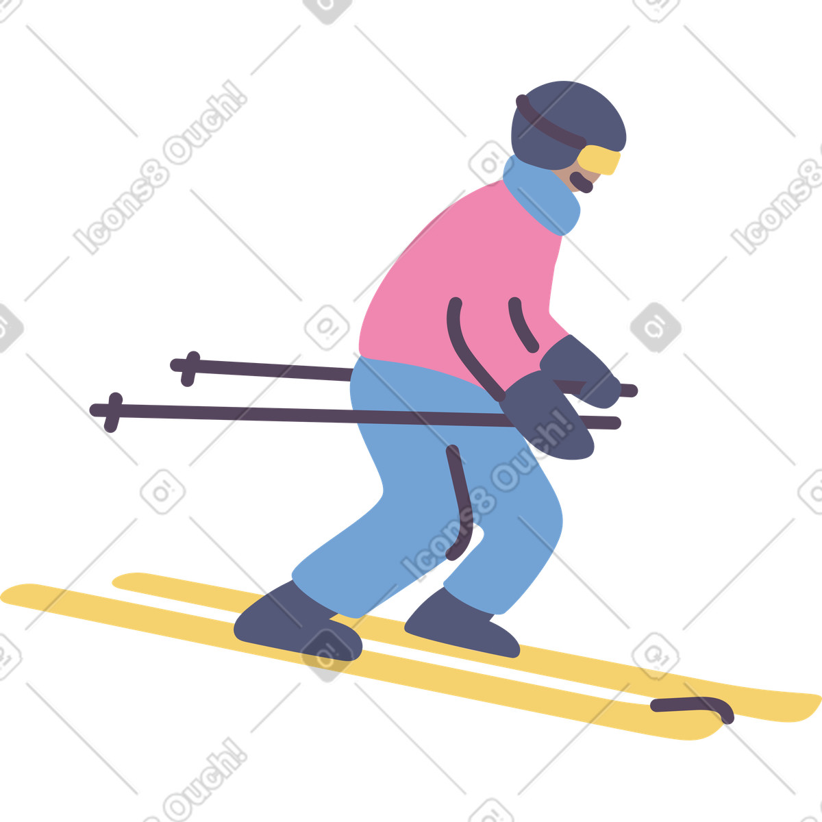 Skier illustrazione in stile Pluto scarica in PNG, SVG