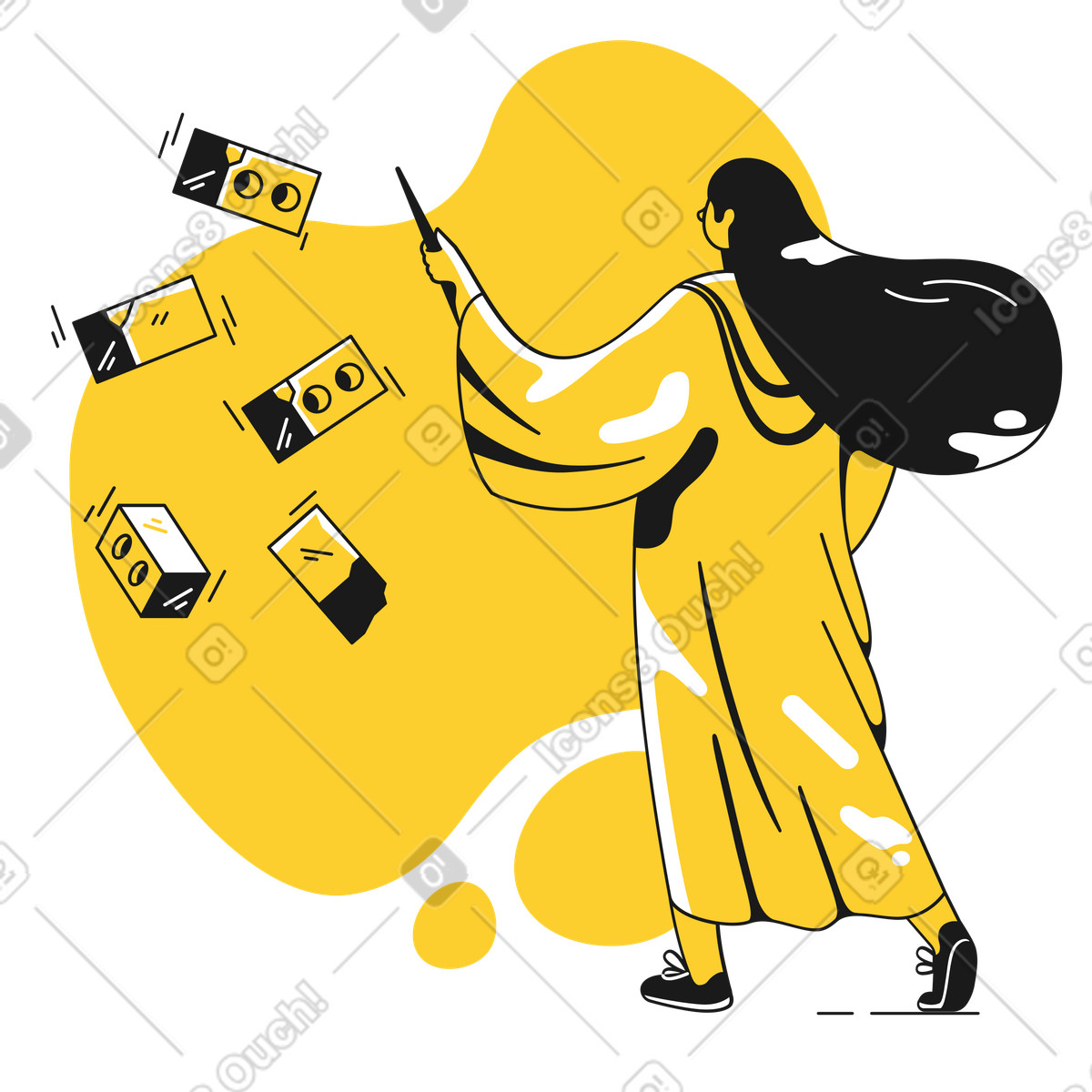 Taxi スタイルの Wizard using levitation spell on bricks, Page under construction concept のイラストをPNG、SVG形式でダウンロード