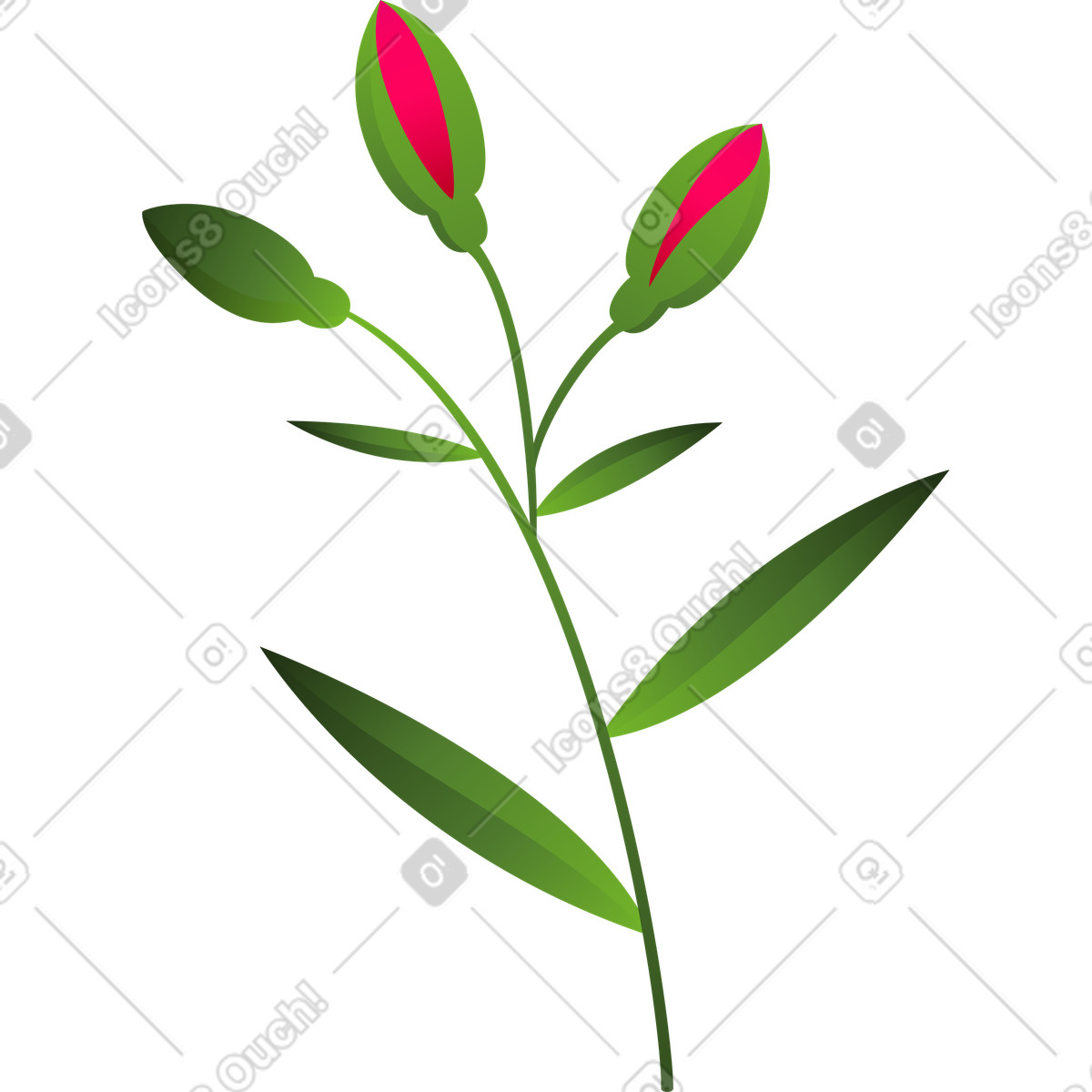 Illustration Petite brindille avec trois boutons de rose dans le style Blossom à télécharger aux formats PNG, SVG