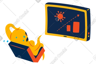 Worried character looking at covid rise graph PNG, SVG