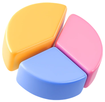 Three colorful pie chart segments - 3D Cutie style illustration