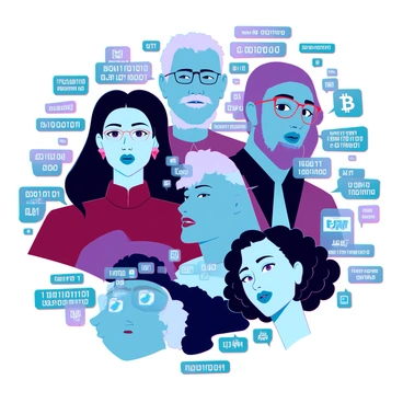 A detailed collage featuring a diverse array of faces, each uniquely styled to represent different theories about "Satoshi Nakamoto's" identity. The faces include a middle-aged Caucasian man with glasses, a young Asian woman with long hair, an elderly Black man with a distinguished beard, and a young Hispanic woman with short curls. Each face displays distinct expressions and characteristics that reflect the personalities attributed to Satoshi, such as mystery, intelligence, and innovation. The background is a blend of abstract digital elements, symbolizing the cryptocurrency world, with binary codes and blockchain graphics subtly integrated around the faces to enhance the theme of anonymity and digital identity.