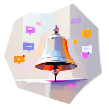 A ringing bell with motion lines, surrounded by subscription notifications