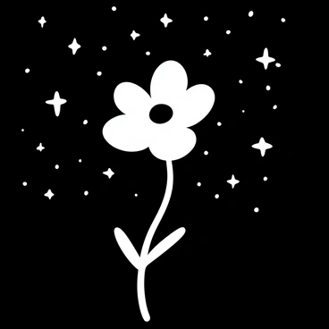 A moonflower with delicate petals opens wide, positioned in the foreground. It is surrounded by a multitude of twinkling stars scattered across the clear night sky. The stars vary in size, some appear larger while others are small, creating a sense of depth and vastness. The background consists of a dark expanse, allowing the bright stars to stand out prominently against it.