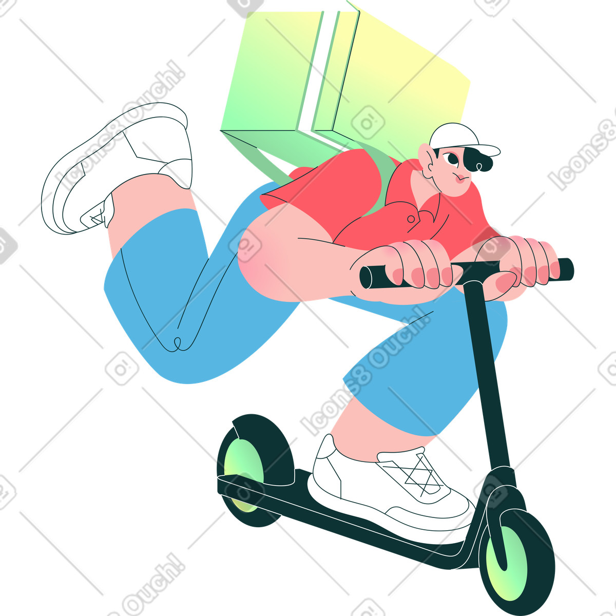 Ilustración Repartidor monta un scooter en estilo Florid a descargar en PNG y SVG