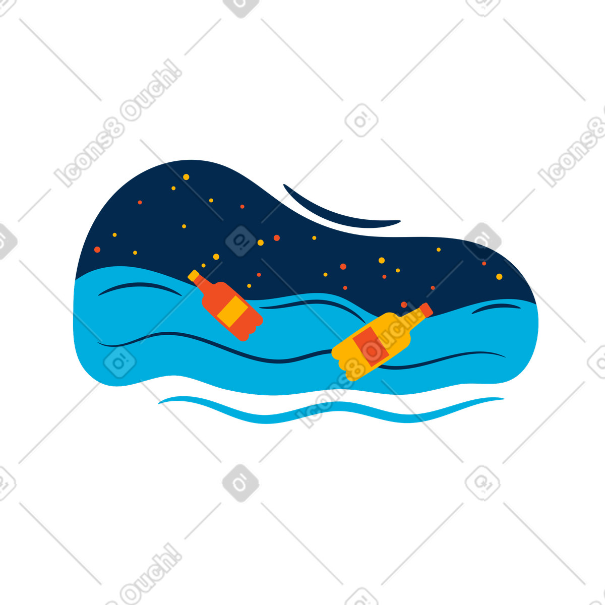 Plastic bottles in the sea illustration Flame style download PNG, SVG