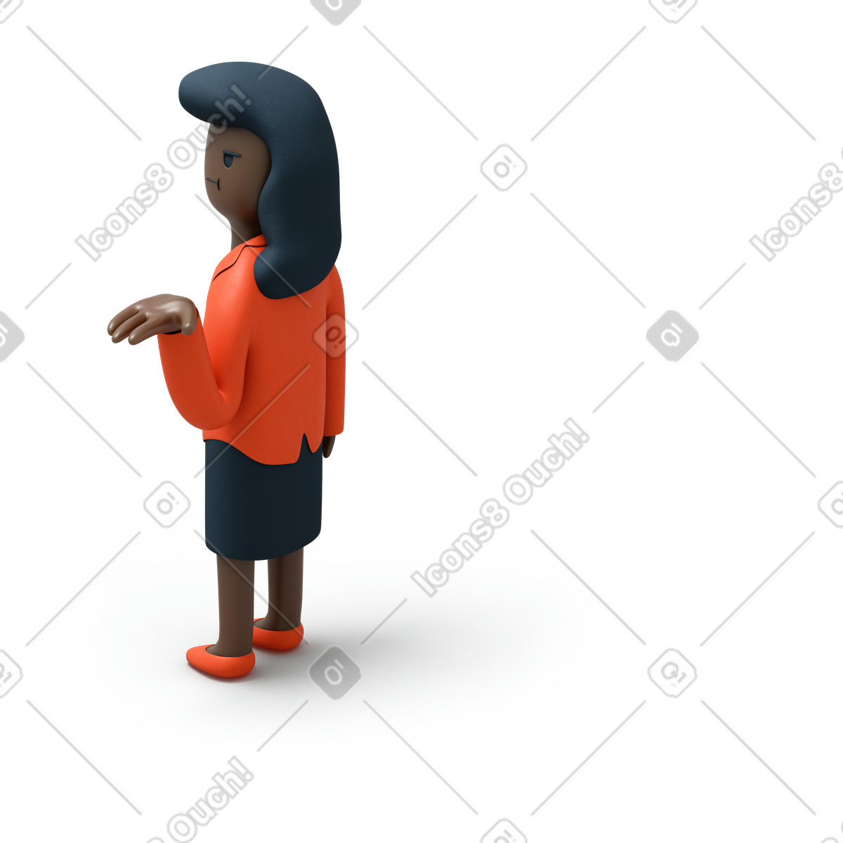 Back view of black businesswoman raising her hand up and looking left illustration in 3D Flame style download in PNG, SVG
