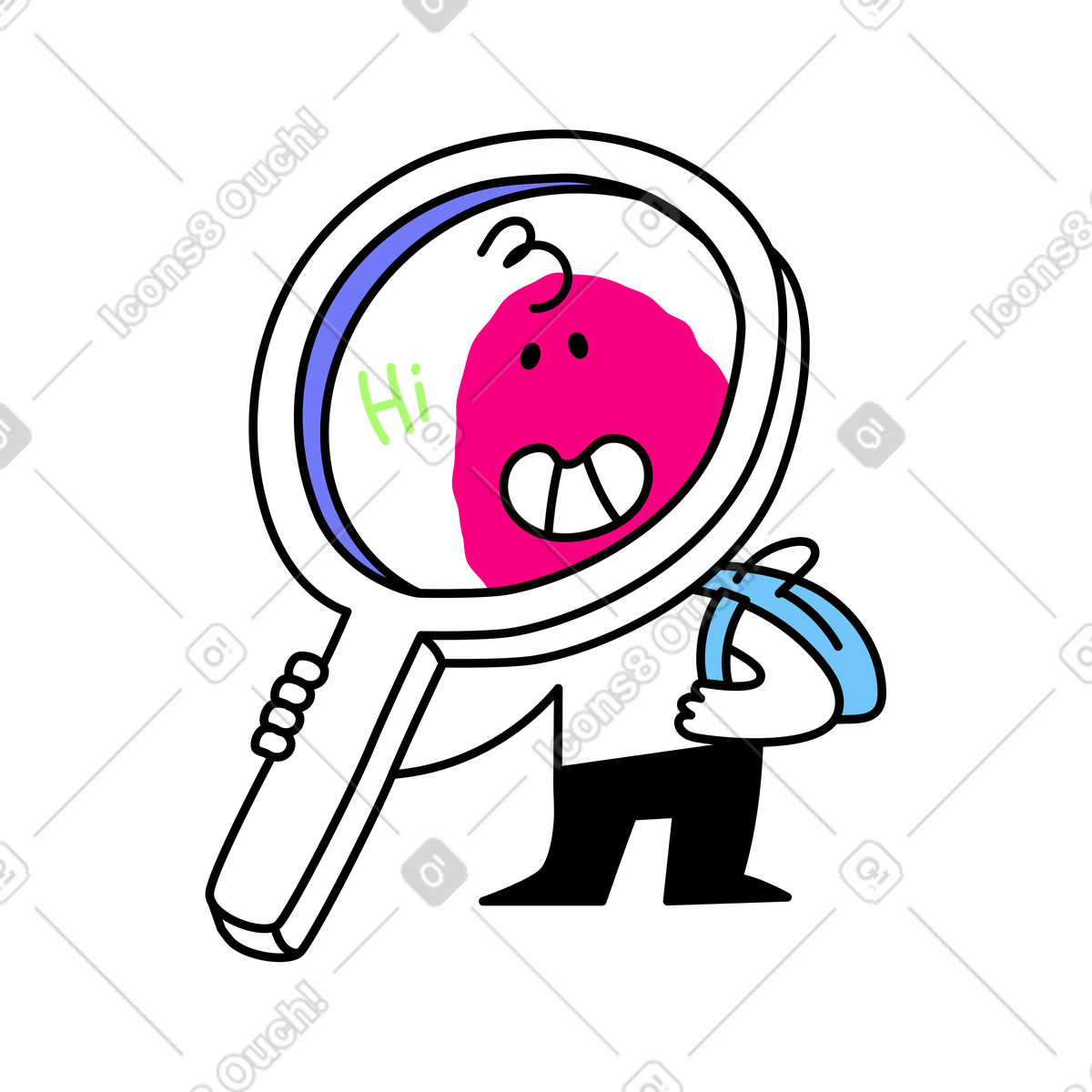 Ilustração de Personagem procurando emprego com lupa grande em no estilo Giggle para baixar em PNG, SVG