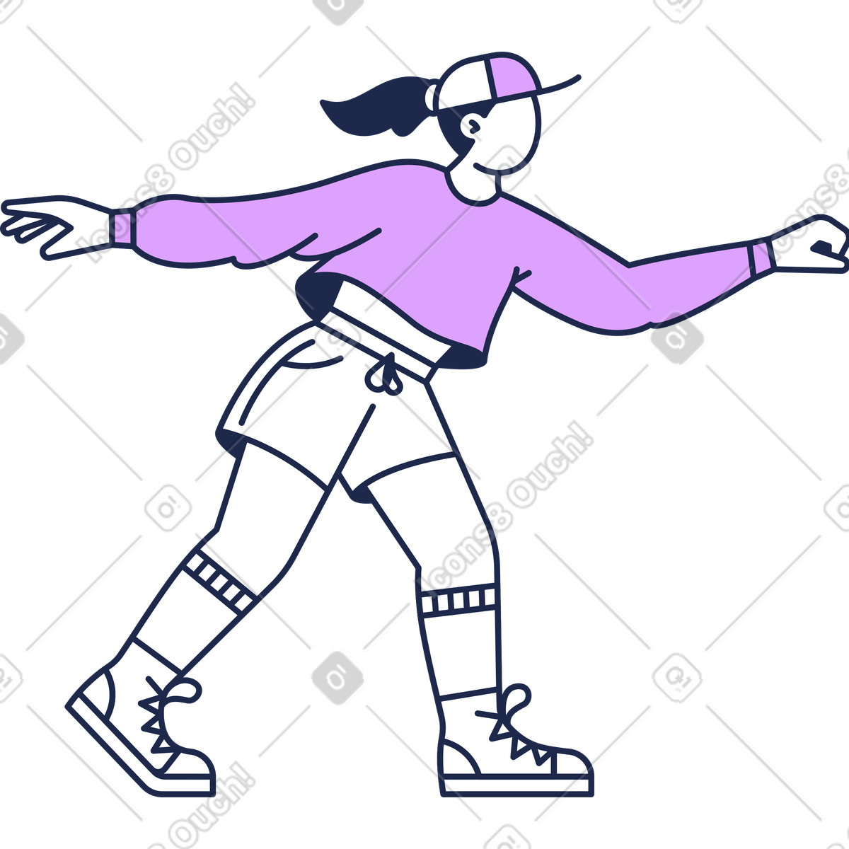 Young woman in a cap and shorts illustration Outline style download PNG, SVG