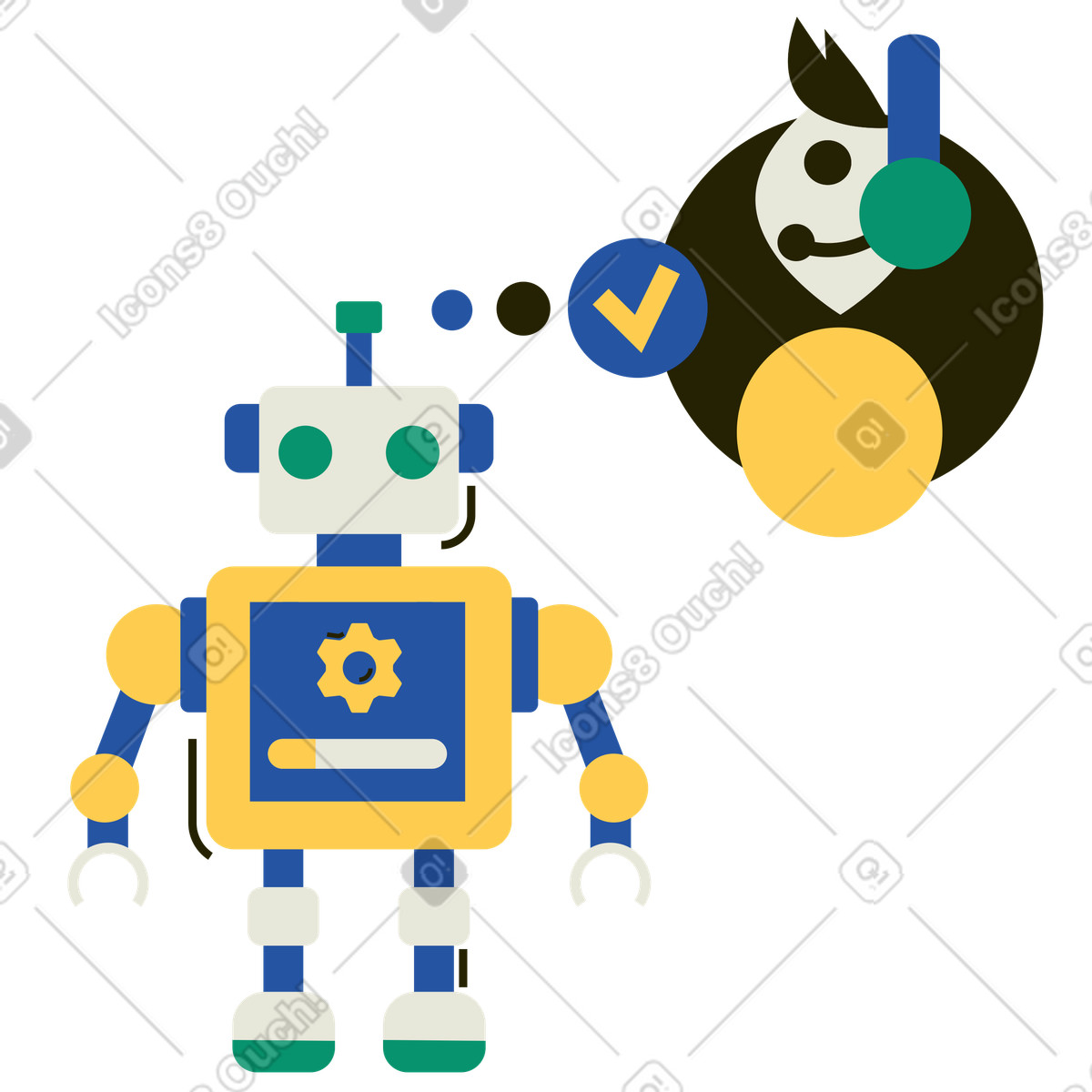 Ilustração de Comunicação com um funcionário suporte via chatbot em no estilo Spot para baixar em PNG, SVG