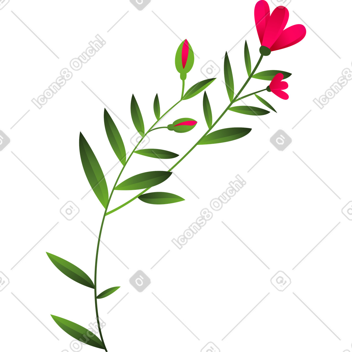 Illustration Brindille incurvée avec fleurs et bourgeons roses dans le style Blossom à télécharger aux formats PNG, SVG