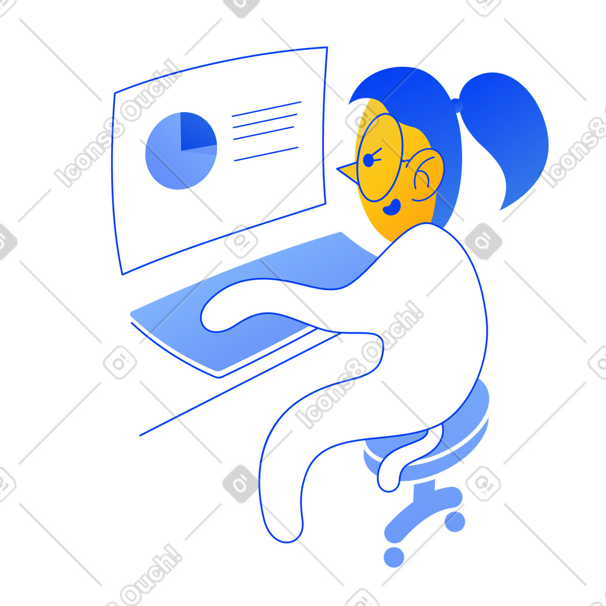 Buddy 스타일의 컴퓨터로 통계를 분석하는 캐릭터 일러스트레이션 PNG, SVG 다운로드
