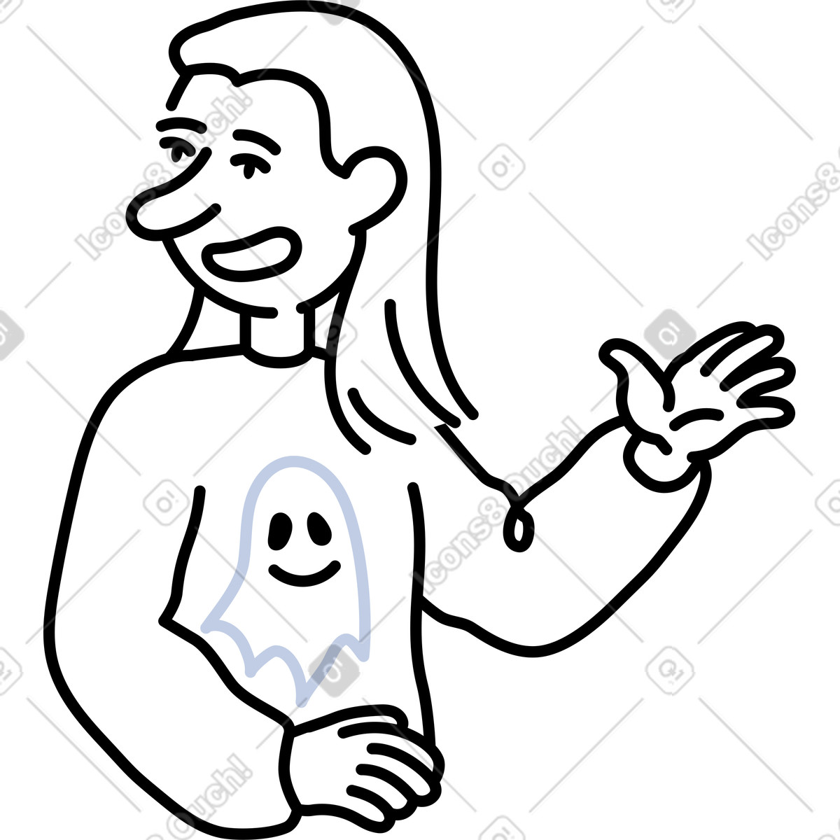 Notes 스타일의 Woman wearing sweatshirt with ghost 일러스트레이션 PNG, SVG 다운로드