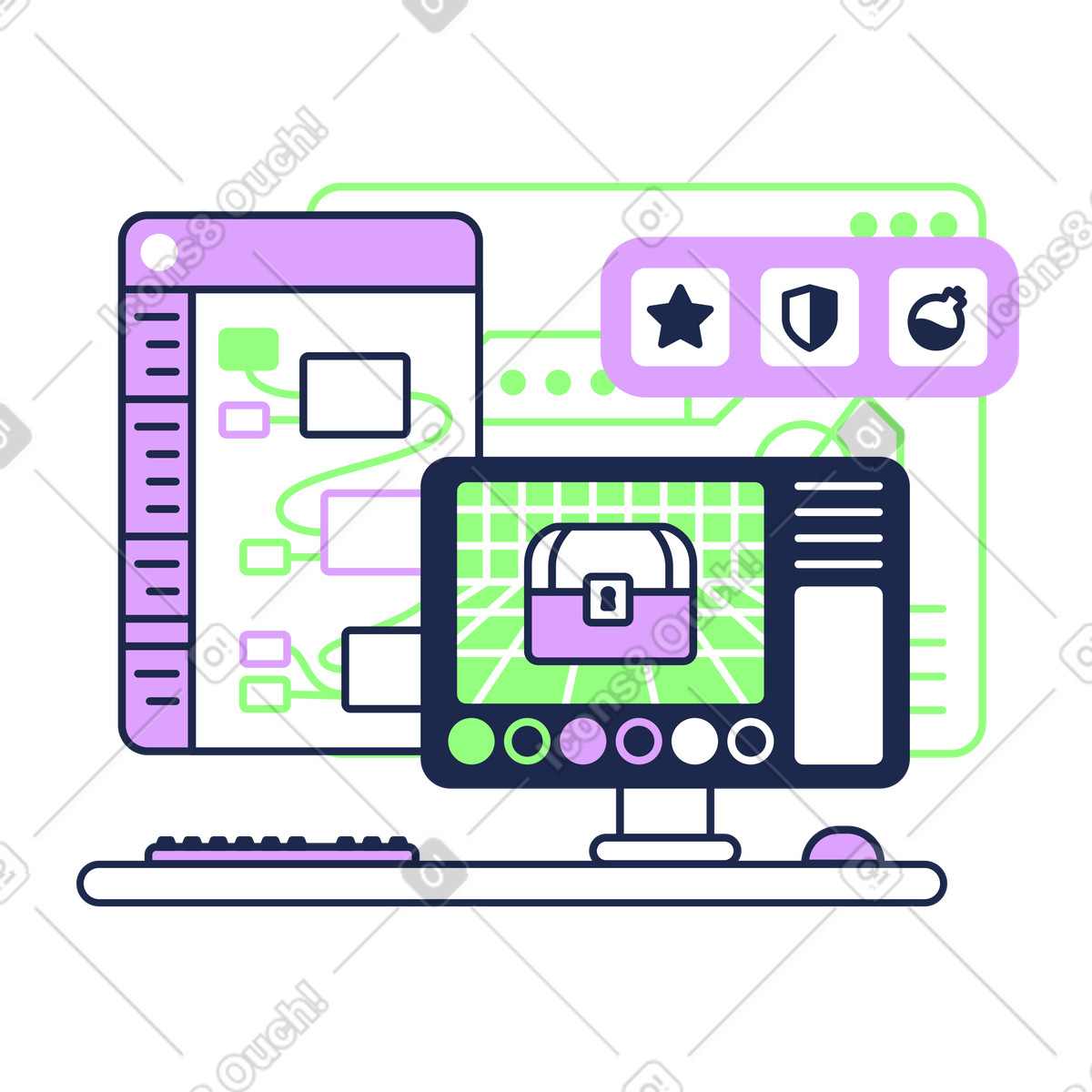 Illustration Conception de jeux et développement dans le style Outline à télécharger aux formats PNG, SVG