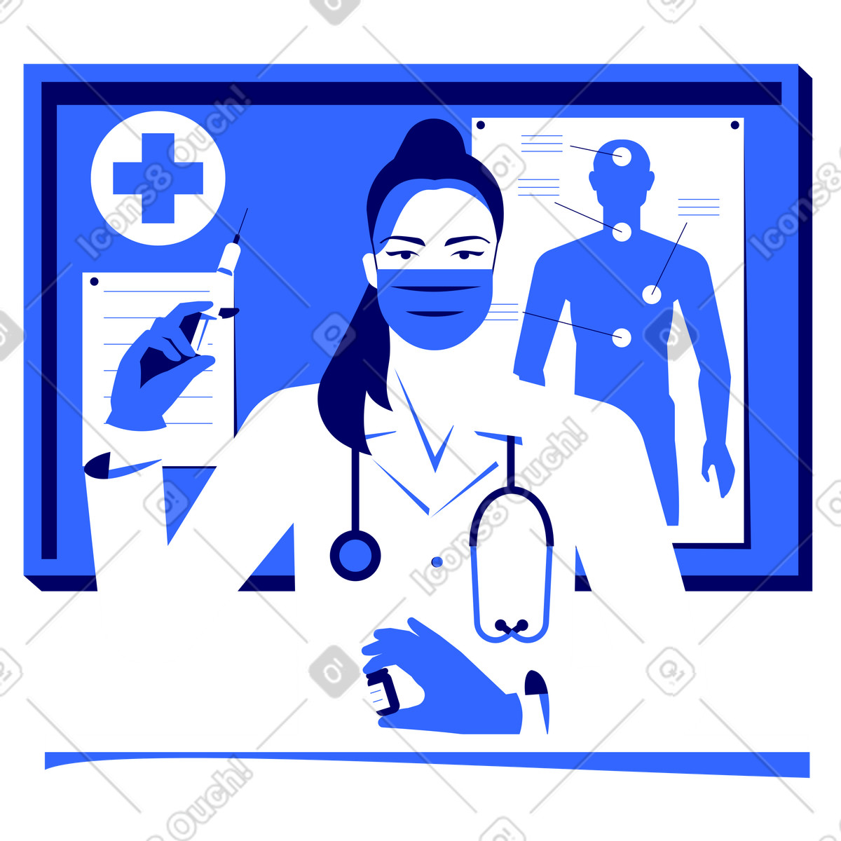 Arzt mit spritze im begriff, einen patienten zu impfen-Illustration Lounge-Stil als Download in PNG, SVG