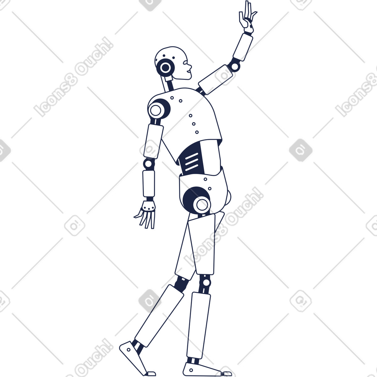 Android robot raises his hand and gives five illustration in Urban Line style download in PNG, SVG