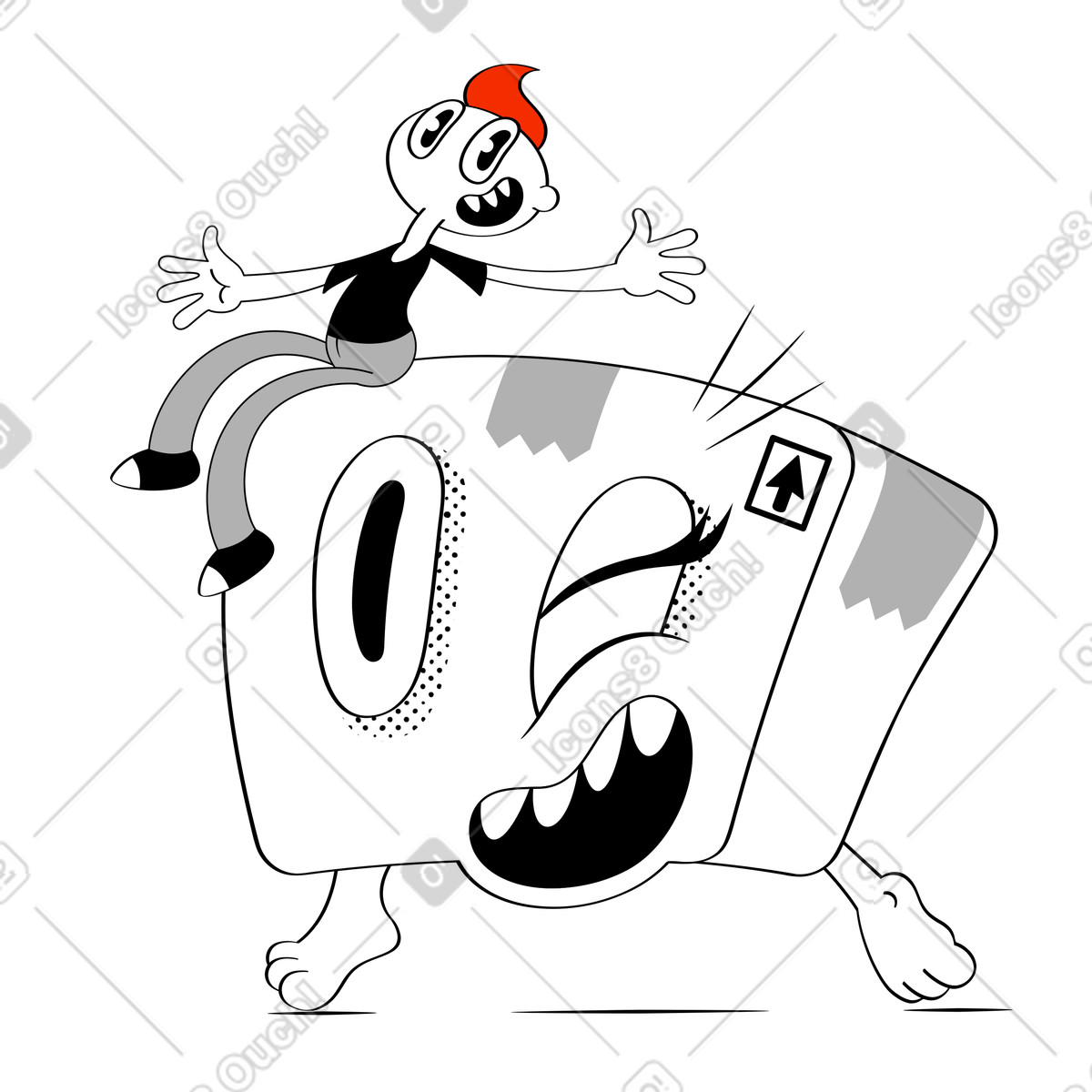 Ilustração de Homem sentado em cima um pacote entregue no estilo Looney para baixar PNG, SVG