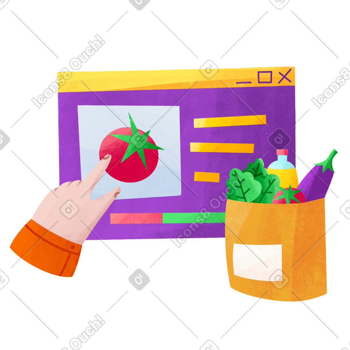 Digital grocery shopping interface, Online food illustration in Bonbon style download in PNG, SVG