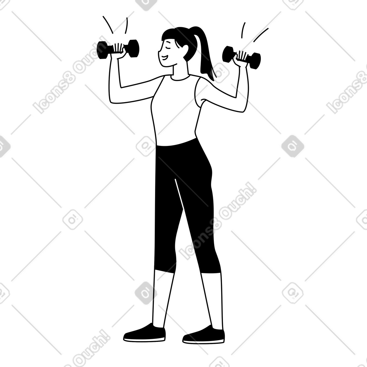Weekday スタイルの Sportswoman lifting dumbbells, Personal workout or gym のイラストをPNG、SVG形式でダウンロード