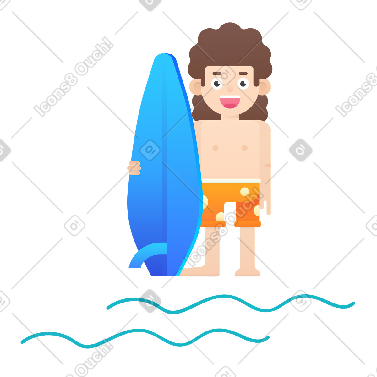 Guy with a board for surfing illustration in Hugo style download in PNG, SVG