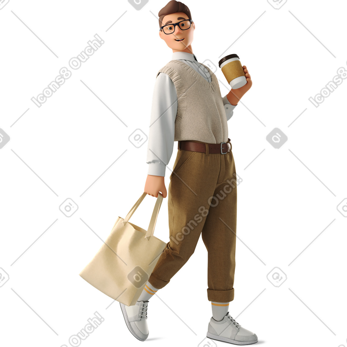 Young man walking with coffee clipart illustration vector graphics for creative projects