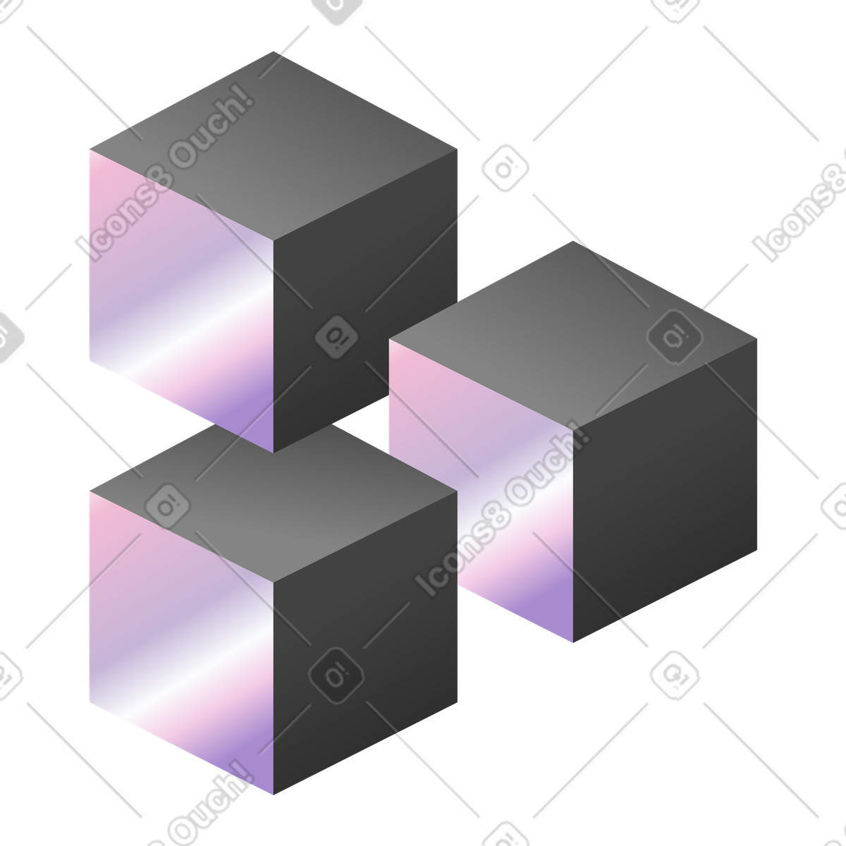 Illustration Trois cubes dégradés aux bords lumineux, illusion d'optique dans le style à télécharger formats PNG, SVG