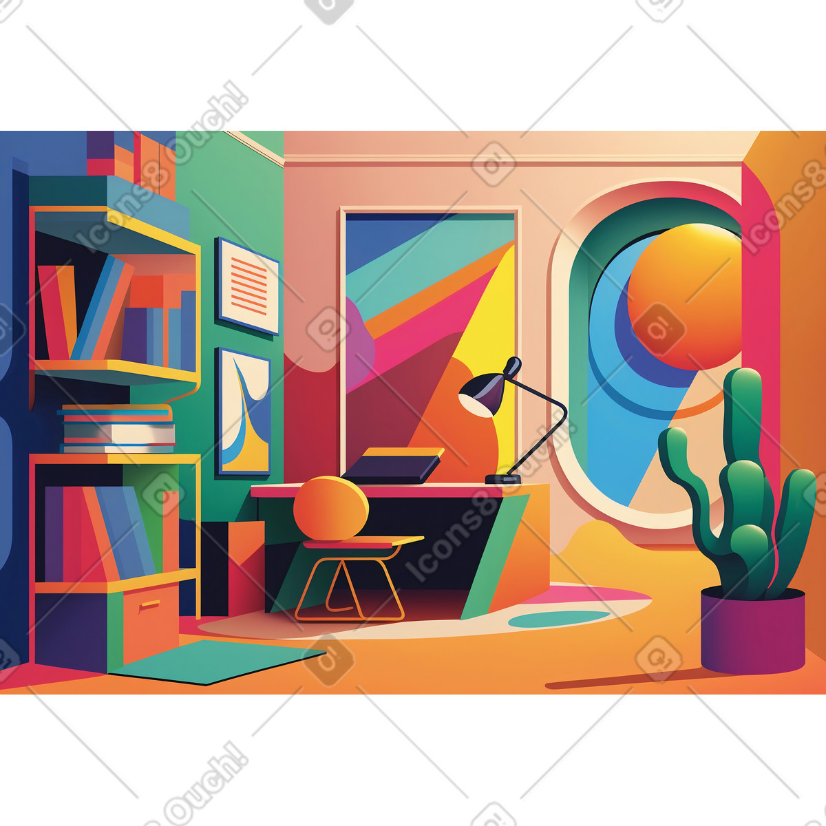 Groovy retrò sfondo sul posto di lavoro illustrazione in stile Experimental scarica in PNG, SVG