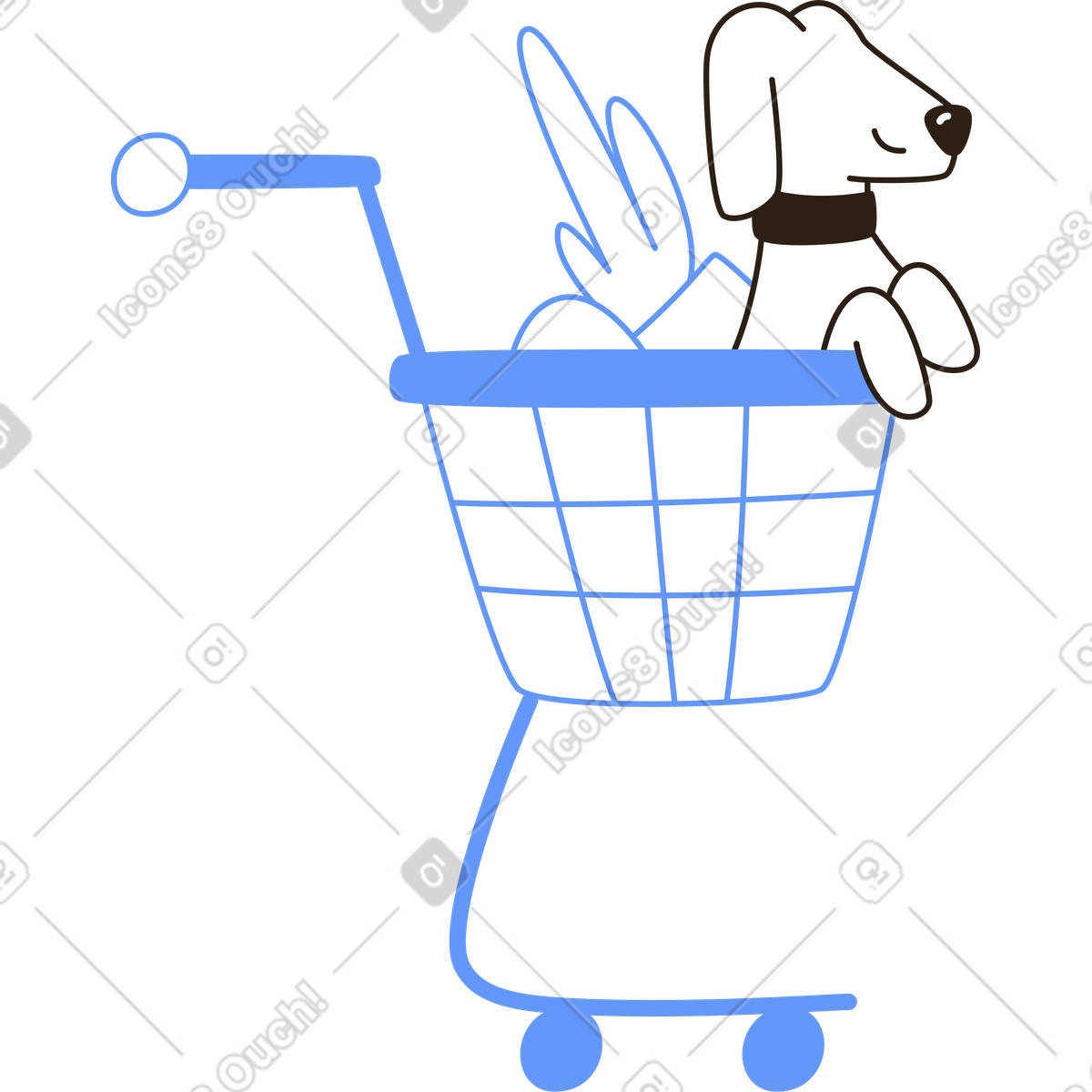 下载 Plain 风格的 带狗的购物篮 插画，支持 PNG、SVG 格式